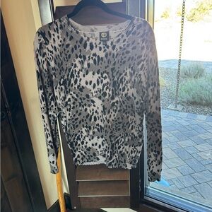 Bobeau Charcoal Animal Print Top